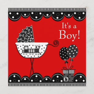 Röd och svart tåg Baby Boy Baby Shower Inbjudningar