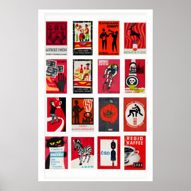 Röd och svart tändsticksask-etikett collage, klass poster (Framsidan)