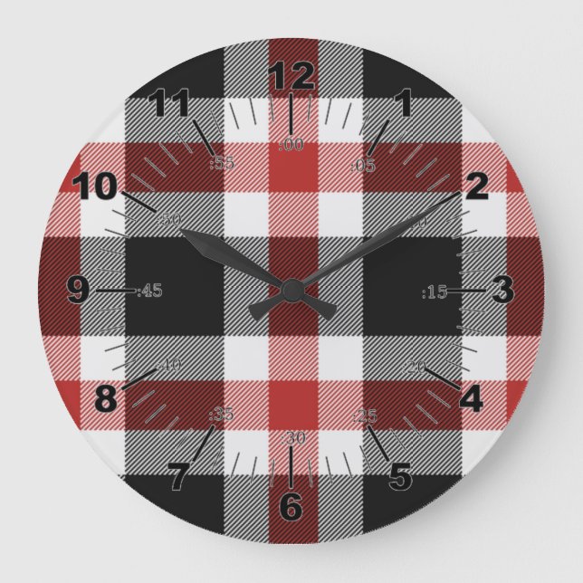 Röd och svart tartan stor klocka (Framsida)