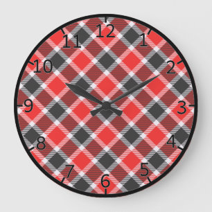 Röd och svart tartan stor klocka