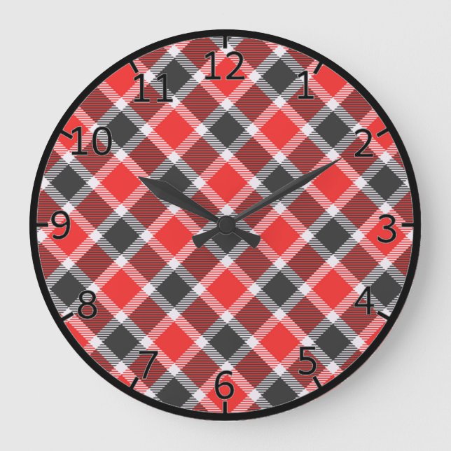 Röd och svart tartan stor klocka (Framsida)