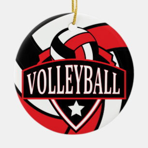 Röd och svart 🏐 Volleyball-Logotyp Julgransprydnad Keramik