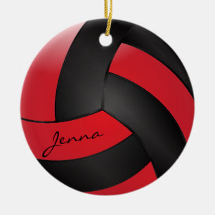 Röd och svart volleyboll   DIY Namn Julgransprydnad Keramik
