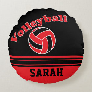 Röd och svart volleyboll rund kudde