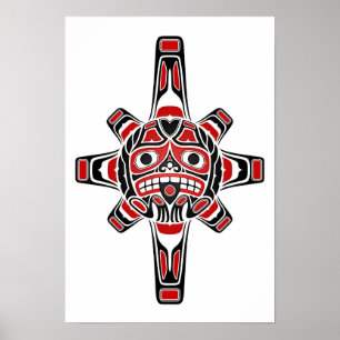 Röd- och Svarta Haida-Sol-mask på vit Poster