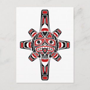 Röd- och Svarta Haida-Sol-mask på vit Vykort
