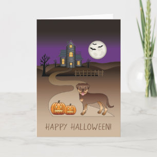 Röd Och Tan Rottweiler Halloween Spökhus Kort