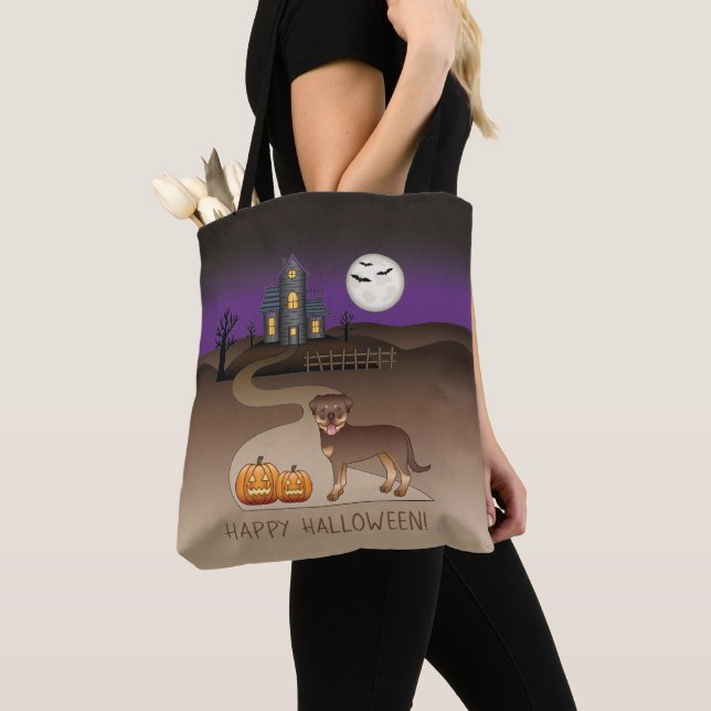 Röd och Tan Rottweiler Halloween Spökhus Tygkasse (Närbild)