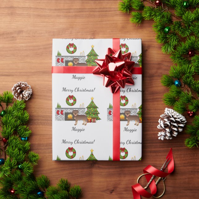 Röd och tan Rottweiler hund i ett julrum Presentpapper (Julgåva)