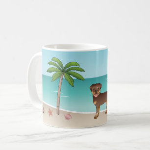 Röd och tan Rottweiler på en tropisk sommars stran Kaffemugg
