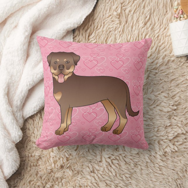 Röd och Tan Rottweiler på rosa hjärtan Kudde (Filt)