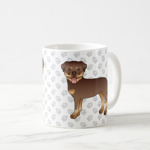 Röd Och Tan Rottweiler Söt Tecknad Hund Och Tassar Kaffemugg