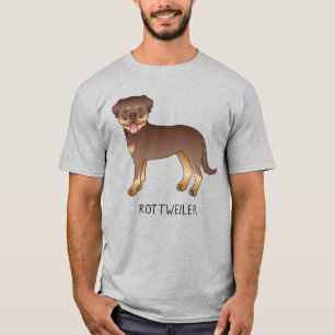 Röd Och Tan Rottweiler Söt Tecknad Hund Och Text T Shirt