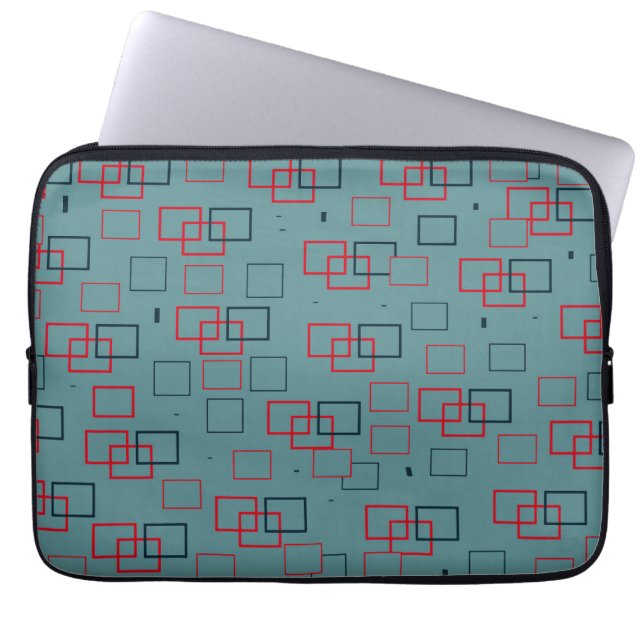Röd och teal kvadratisk förtjusning  laptop fodral (Framsidan)