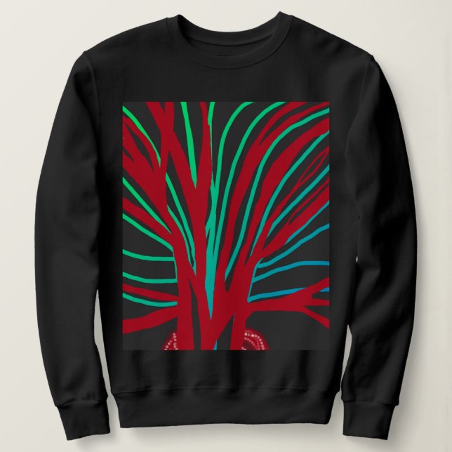 Röd och tealgrön träd t shirt (Design framsida)