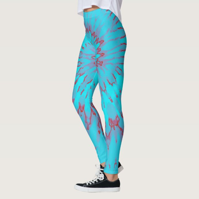 Röd och turkos Spiral Tie Dye Leggings (Vänster)