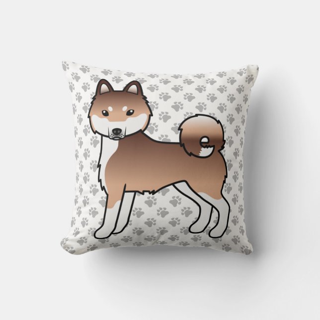 Röd och vit Alaskan Klee Kai Cartoon Hund & Klor Kudde (Framsida)