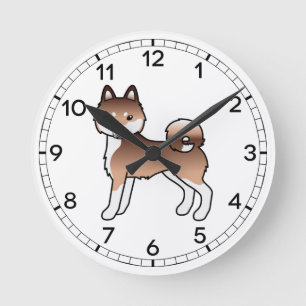 Röd och vit Alaskan Klee Kai Cartoon Hund Rund Klocka