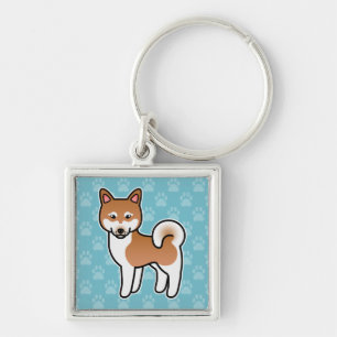 Röd och vit Alaskan Klee Kai Hund Illustration Fyrkantig Silverfärgad Nyckelring