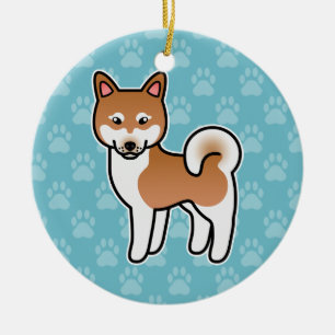Röd och vit Alaskan Klee Kai Hund Illustration Julgransprydnad Keramik