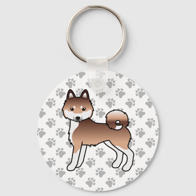 Röd och vit Alaskan Klee Kai söt hund & tassar Nyckelring (Framsida)