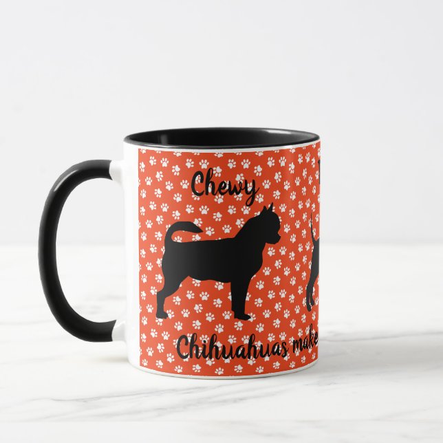 Röd och vit anpassad Chihuahua-mugg Mugg (Vänster)