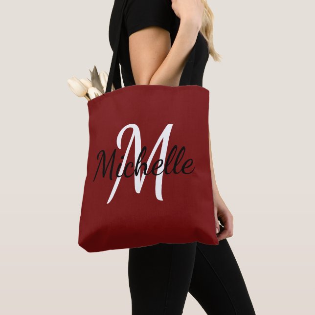 Röd och vit Anpassningsbar, monogram Tote Bag Tygkasse (Närbild)