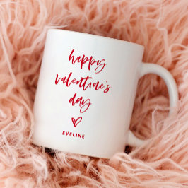 Röd och vit | Avslappnad Script och Heart Valentin Kaffemugg