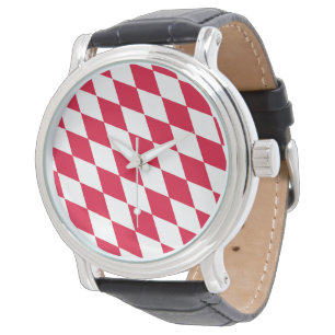 Röd och vit Bayern diamantflaggmönster Armbandsur