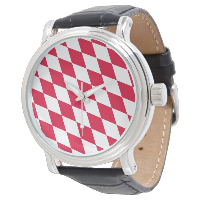 Röd och vit Bayern diamantflaggmönster Armbandsur (Vinklad)
