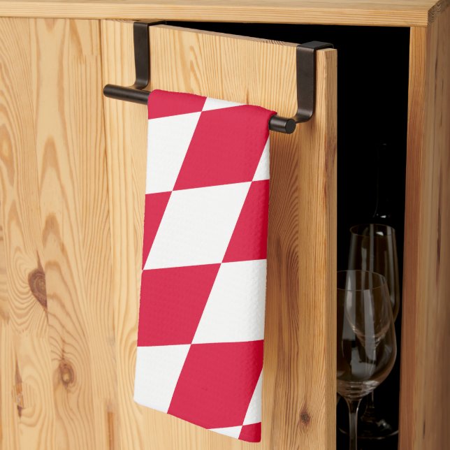 Röd och vit Bayern diamantflaggmönster Kökshandduk (Thirds Fold)