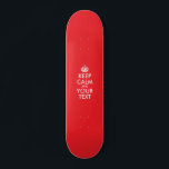 Röd och vit Behålla Lugn och text Mini Skateboard Bräda 18,5 Cm<br><div class="desc">Ny version med anpassade krona. Det röda och vita anpassadet "Behålla Lugn och Din text"-design. Du kan anpassa hela färg i den här designen. Om du behöver ändra teckensnittet storlekt kan du på datorn markera allt inslag och samtidigt ändra storleka på det. Jag har olika knappstorlekar, stilar och färg redo...</div>
