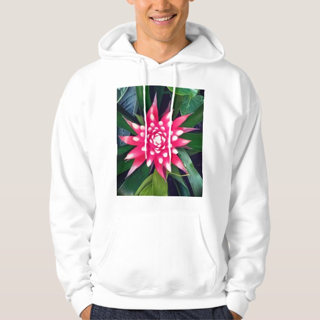Röd och vit blomma hoodie (Framsida)