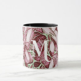 Röd Och Vit Blomma Monogram Mugg