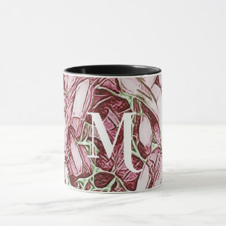 Röd och vit blomma, Monogram Mugg
