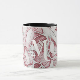 Röd och vit blomma, Monogram Mugg
