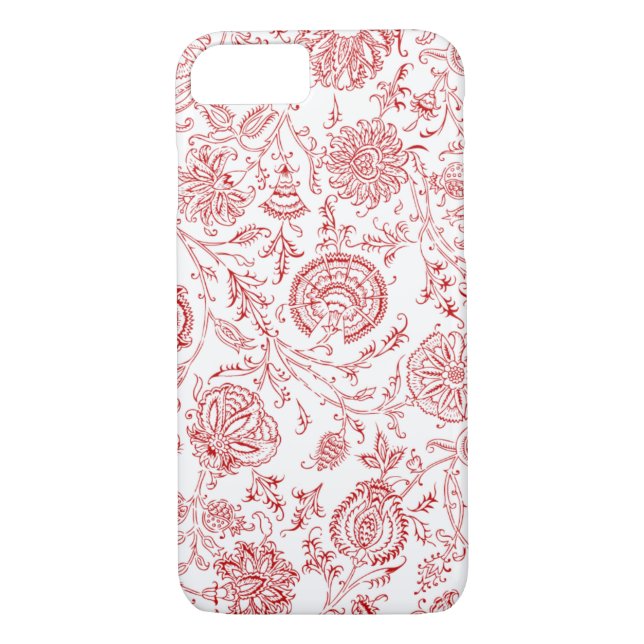 Röd och vit blomma Mönster Case-Mate iPhone Skal (Baksida)