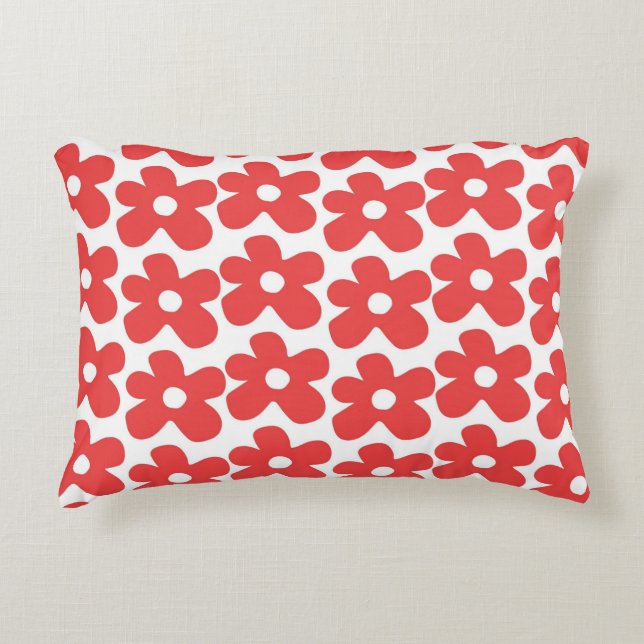 Röd och vit blomma Y2K Mönster Prydnadskudde (Framsidan)