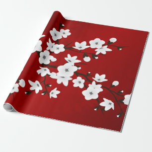 Röd och vit blommande körsbärsblomma presentpapper