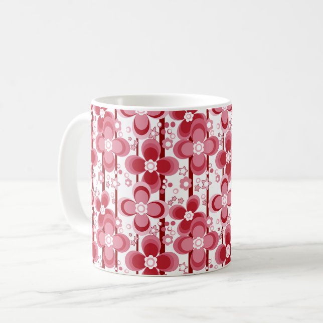 Röd och vit blommig mönster kaffemugg (Framsida vänster)