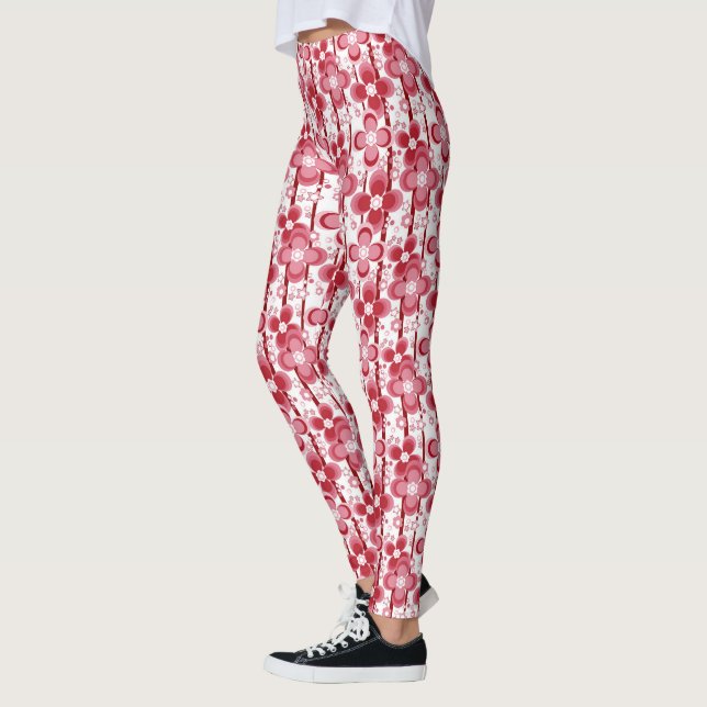 Röd och vit blommig mönster leggings (Vänster)