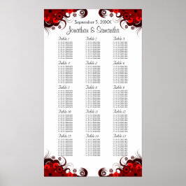 Röd och vit Blommigt 15 Bröllop Bord sittdiagram Poster