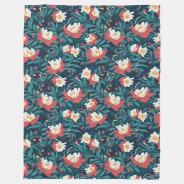 Röd och vit Blommigt Fleecefilt