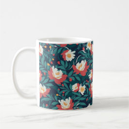 Röd och vit Blommigt Kaffemugg