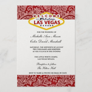 Röd och vit Blommigt Las Vegas bröllopsinbjudning Inbjudningar