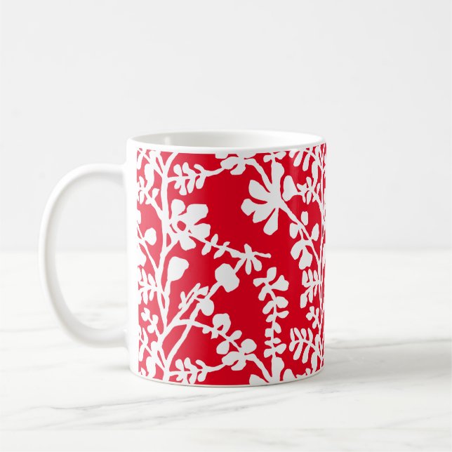 Röd och vit Blommigt som repeterar Mönster Kaffemugg (Vänster)