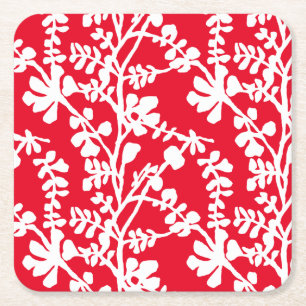 Röd och vit Blommigt som repeterar Mönster Underlägg Papper Kvadrat