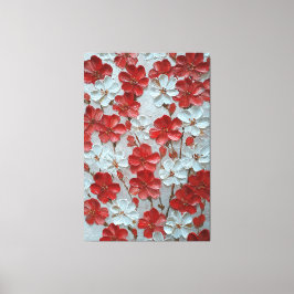 Röd och vit blomsterimpaasto-väggkonst canvastryck