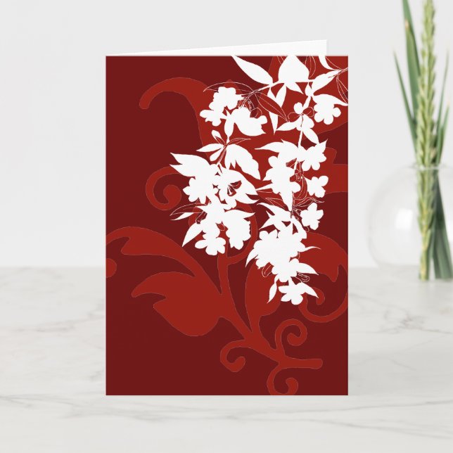 Röd och vit blomstermönstrad brevkort kort (Framsida)