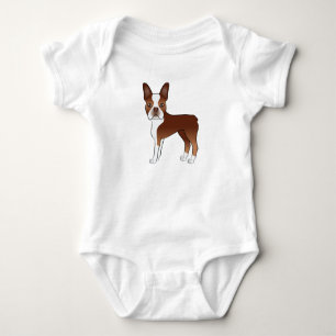 Röd Och Vit Boston Terrier Serietecknad Hund Ritni T Shirt
